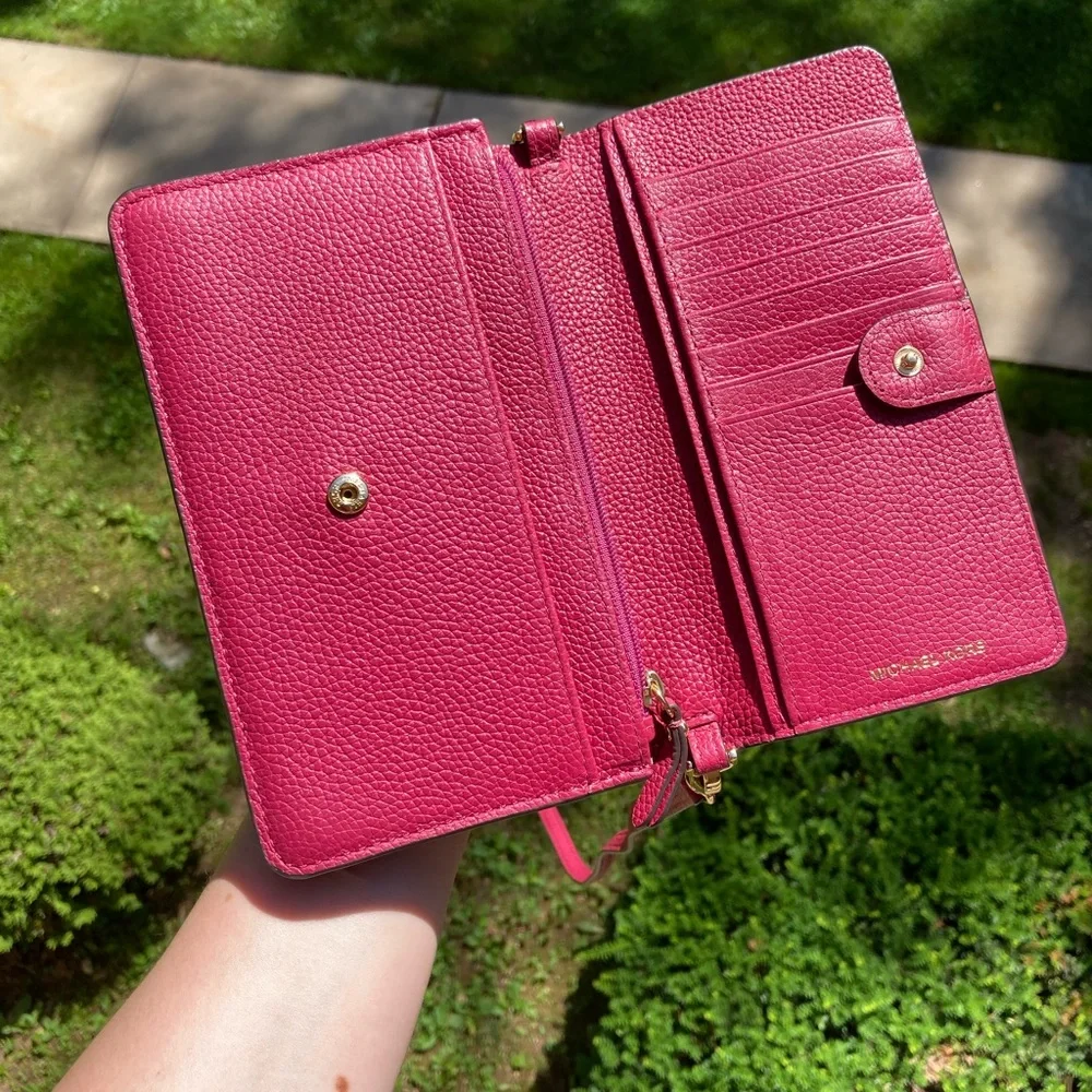 NEW Michael Kors Red Pebbled Leather Convertible Crossbody Bag Small Flap Purse